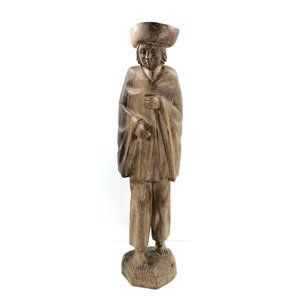 Vintage Hand Carved Wood Folk Art Man Colonial Figure Statue Sculpture 15 3/4-in